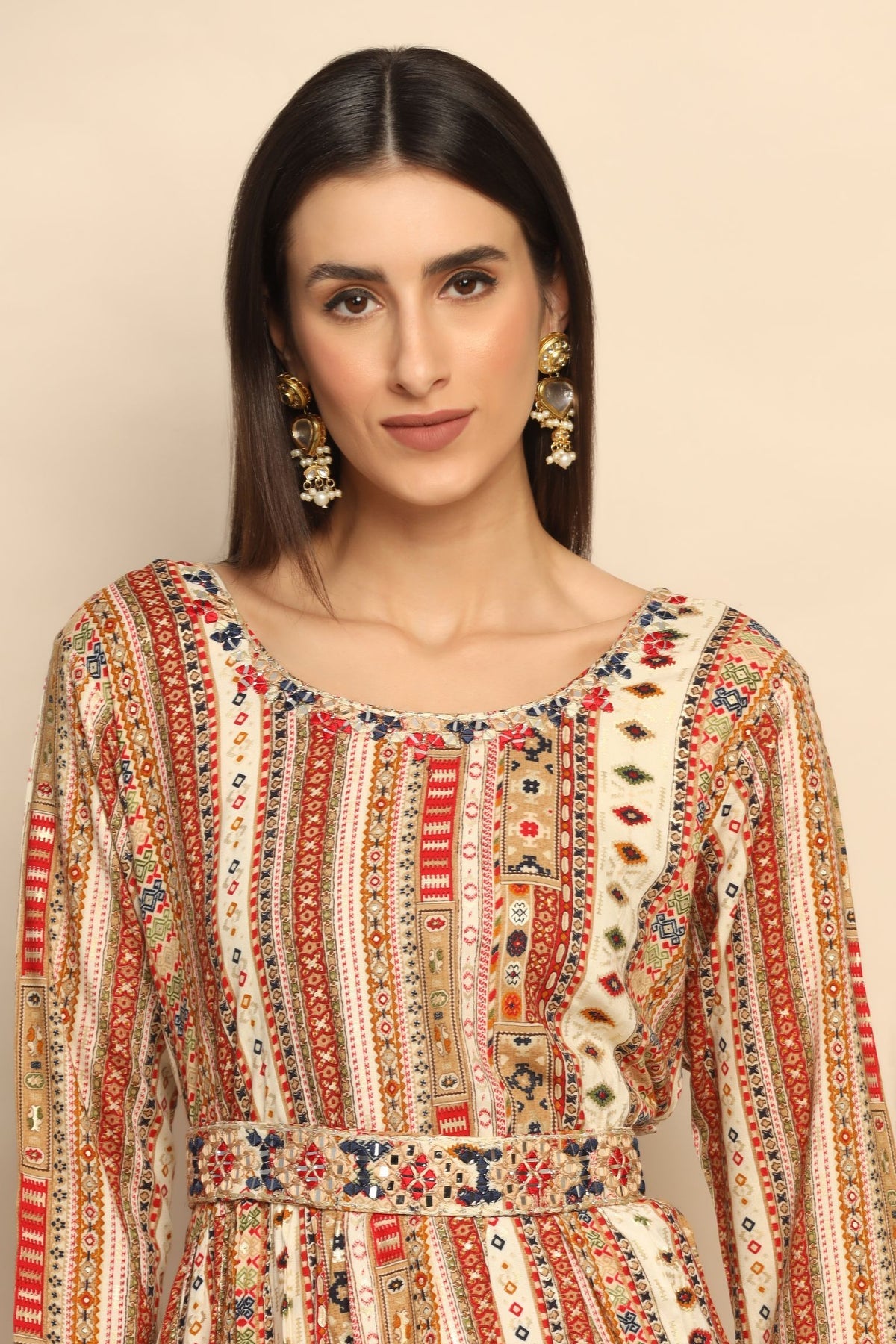 Silken Reflections Silk Blend Dress with Mirror and Thread Work