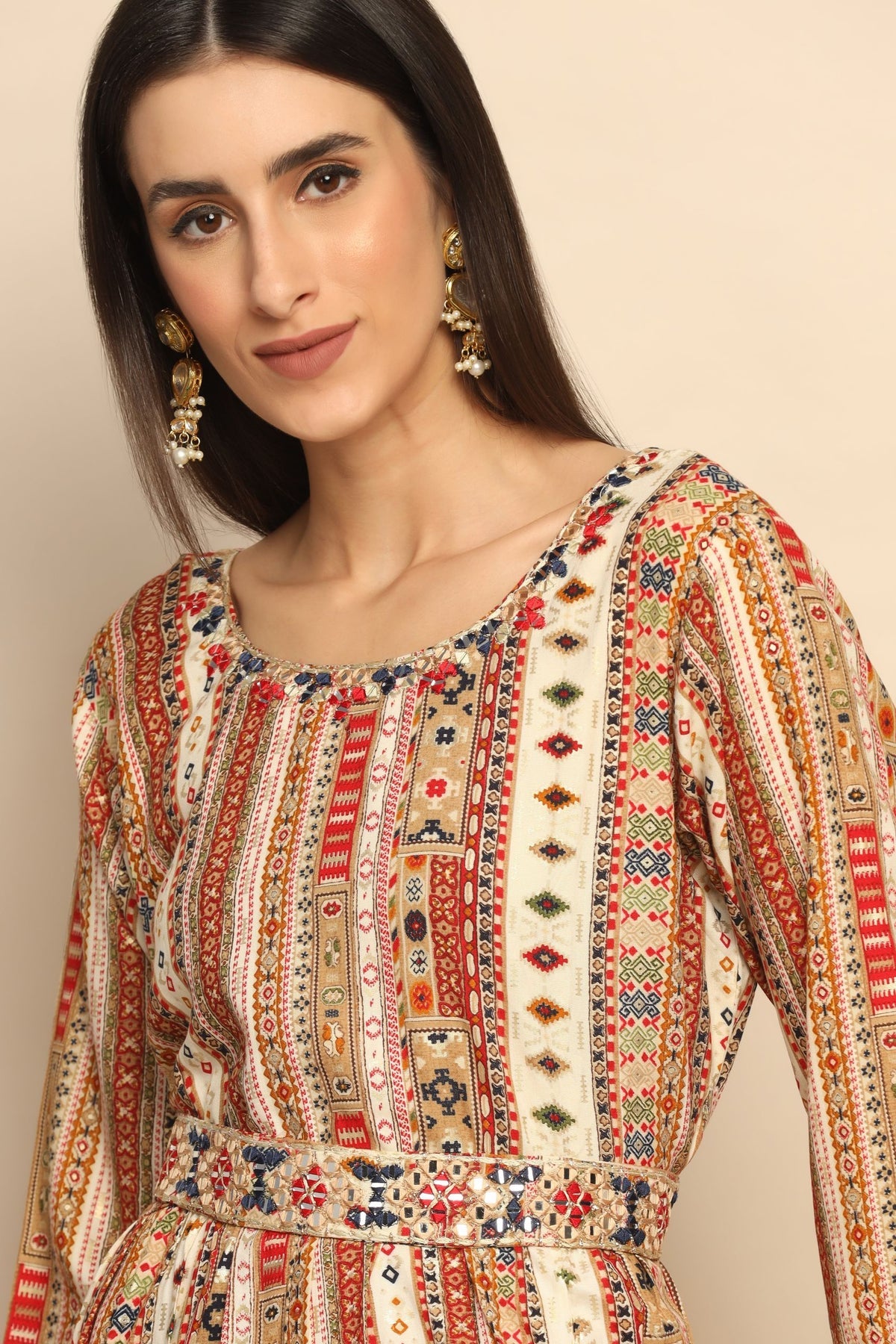 Silken Reflections Silk Blend Dress with Mirror and Thread Work