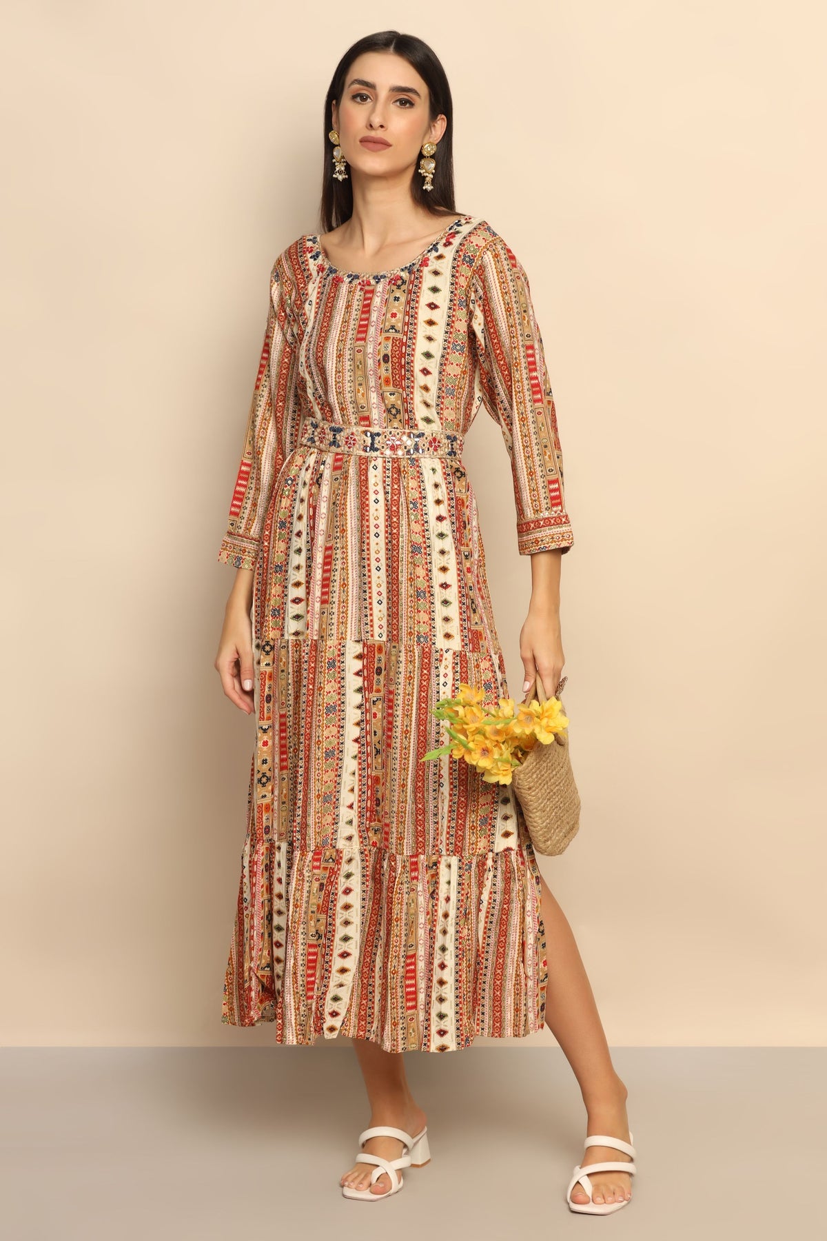 Silken Reflections Silk Blend Dress with Mirror and Thread Work