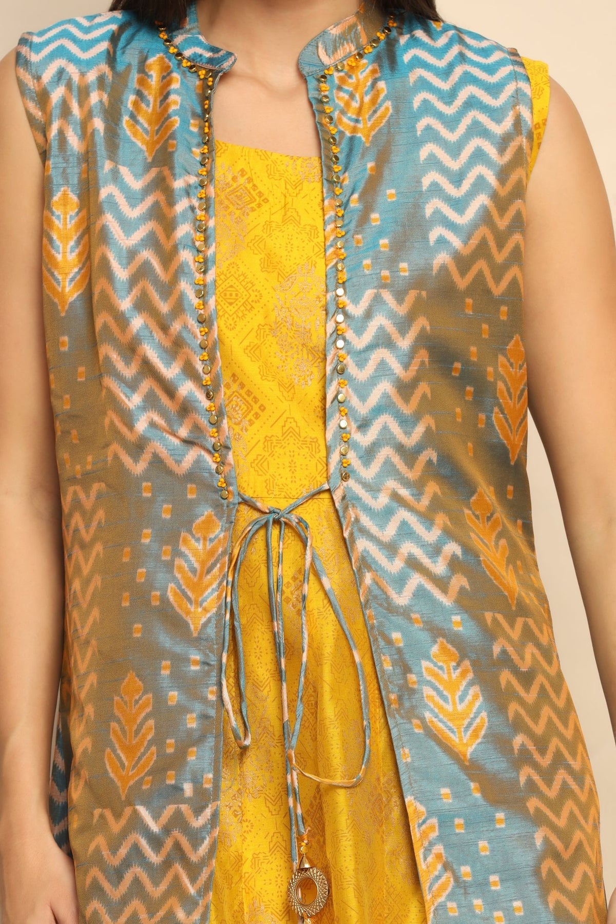 Sunflower Serenade Mustard and Blue Printed Dress