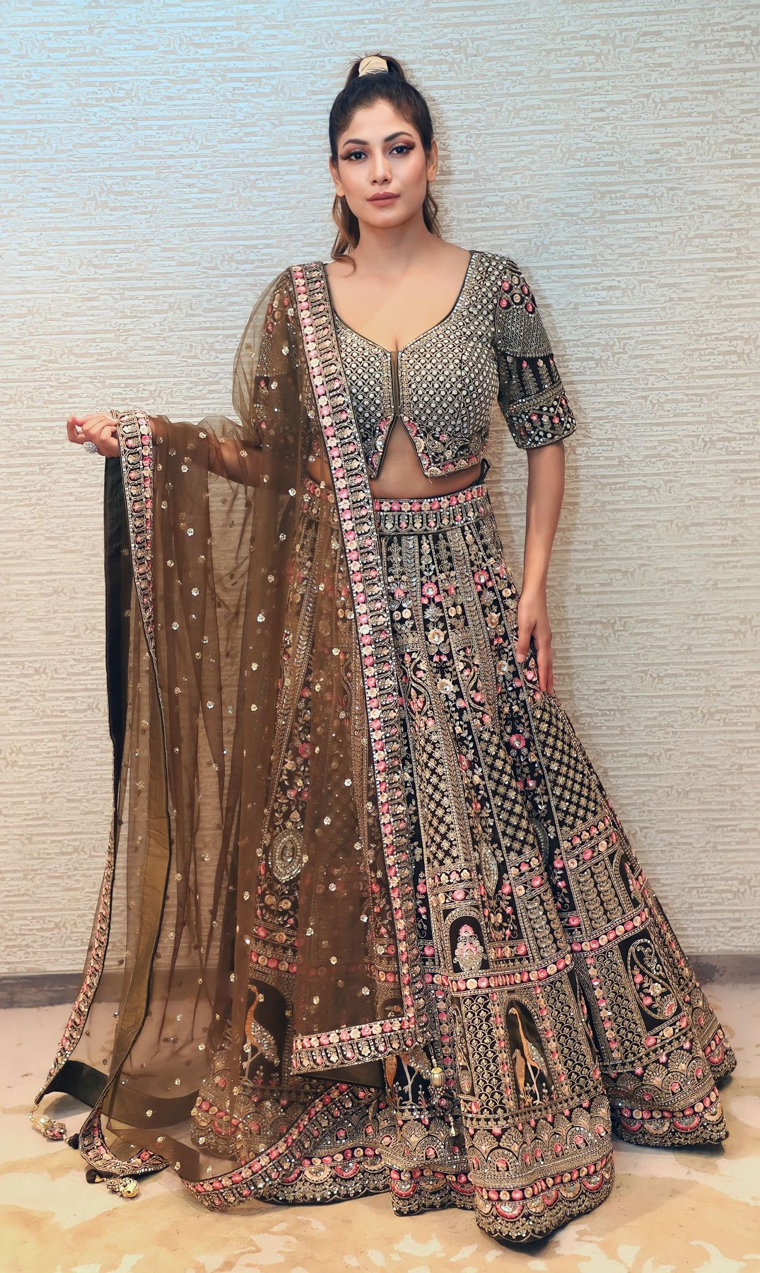 beautiful green color floral embroidered lehenga