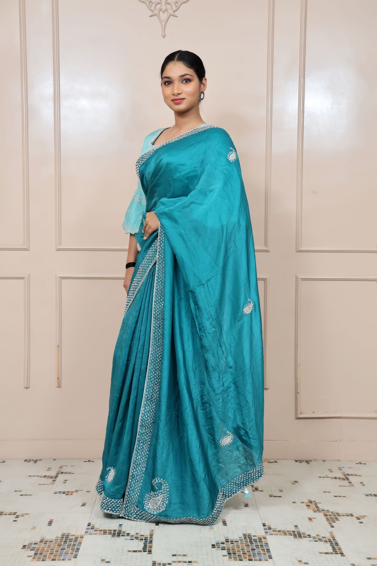 Beautiful Teal Blue Color Saree