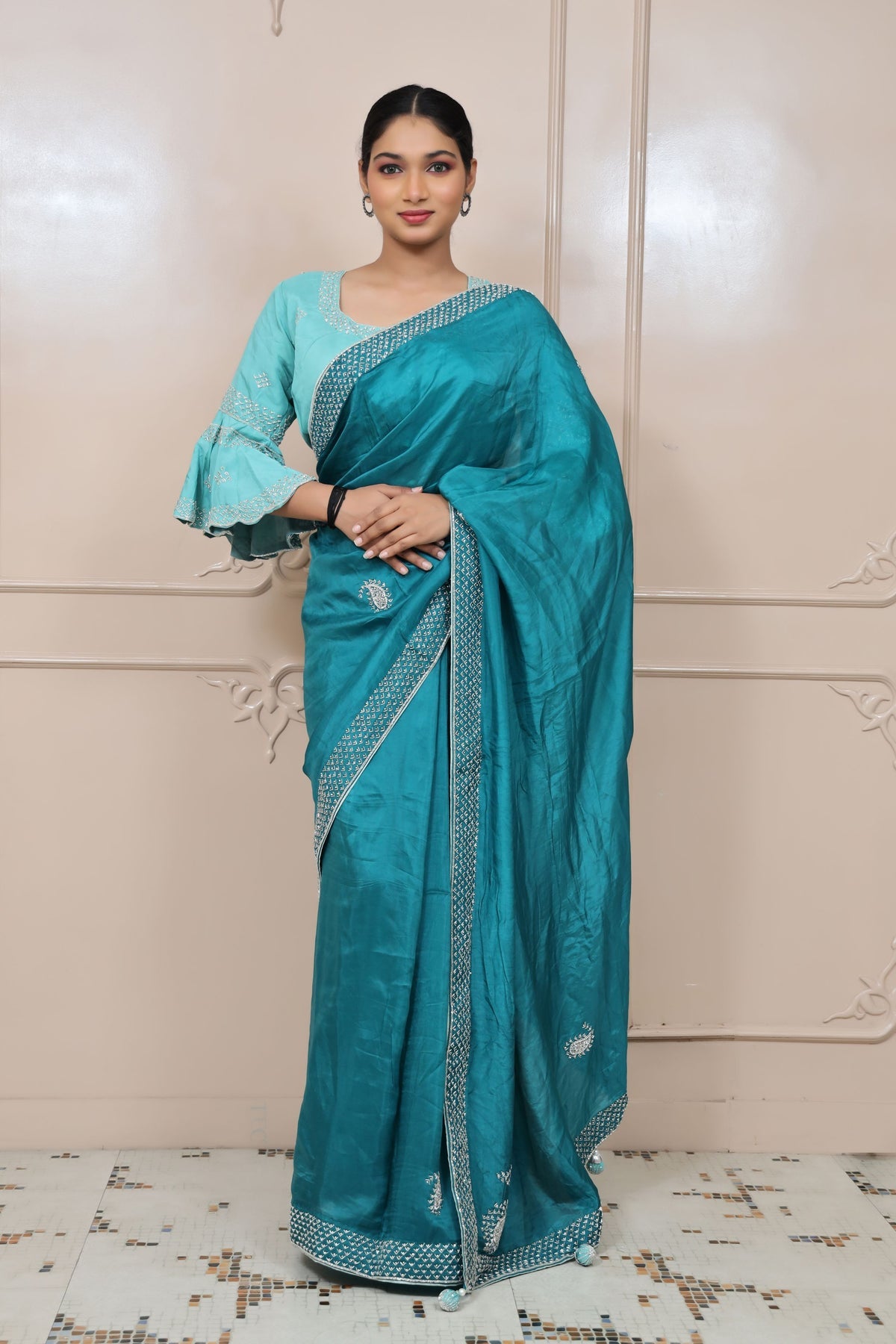 Beautiful Teal Blue Color Saree