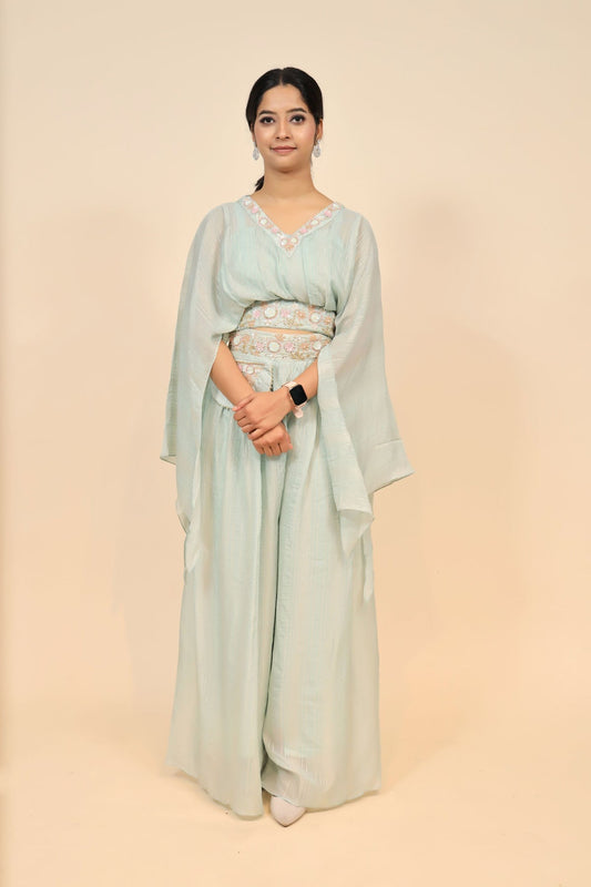 elegant aqua color floral motif dress