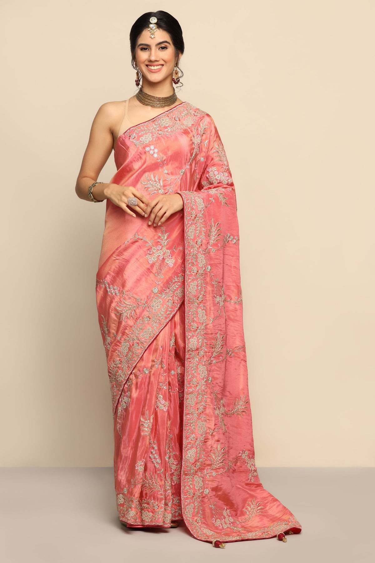 Captivating Pink Silk Saree with Intricate Thread Work, Sequins, Cut Dana, and Zari
