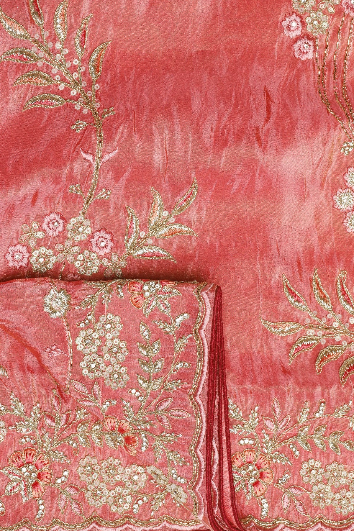 Captivating Pink Silk Saree with Intricate Thread Work, Sequins, Cut Dana, and Zari
