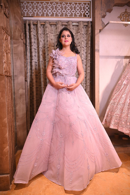 trendy pink color floral motif dress