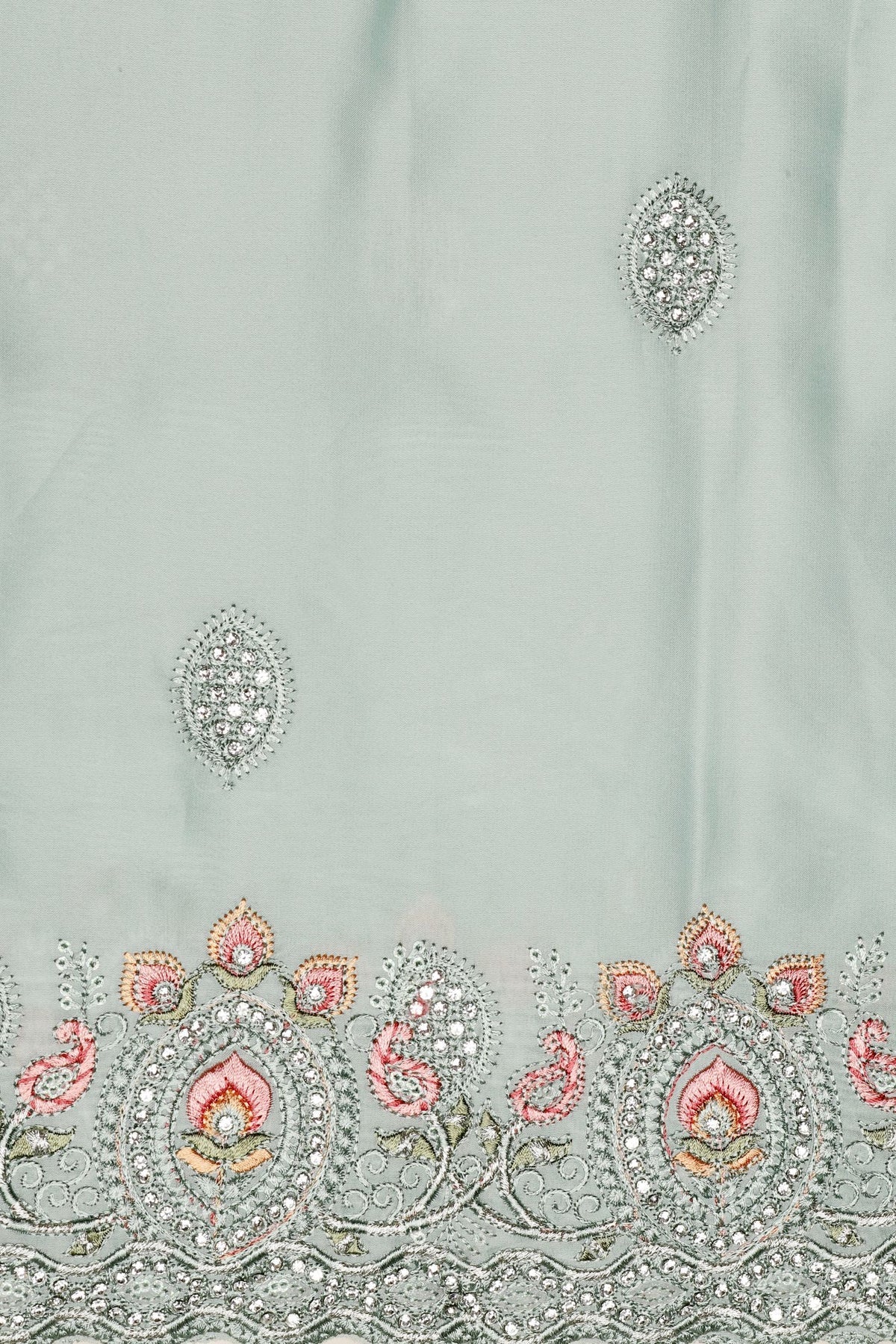 Enchanting Aqua Silk Saree with Sparkling Sequins and Intricate Thread Work
