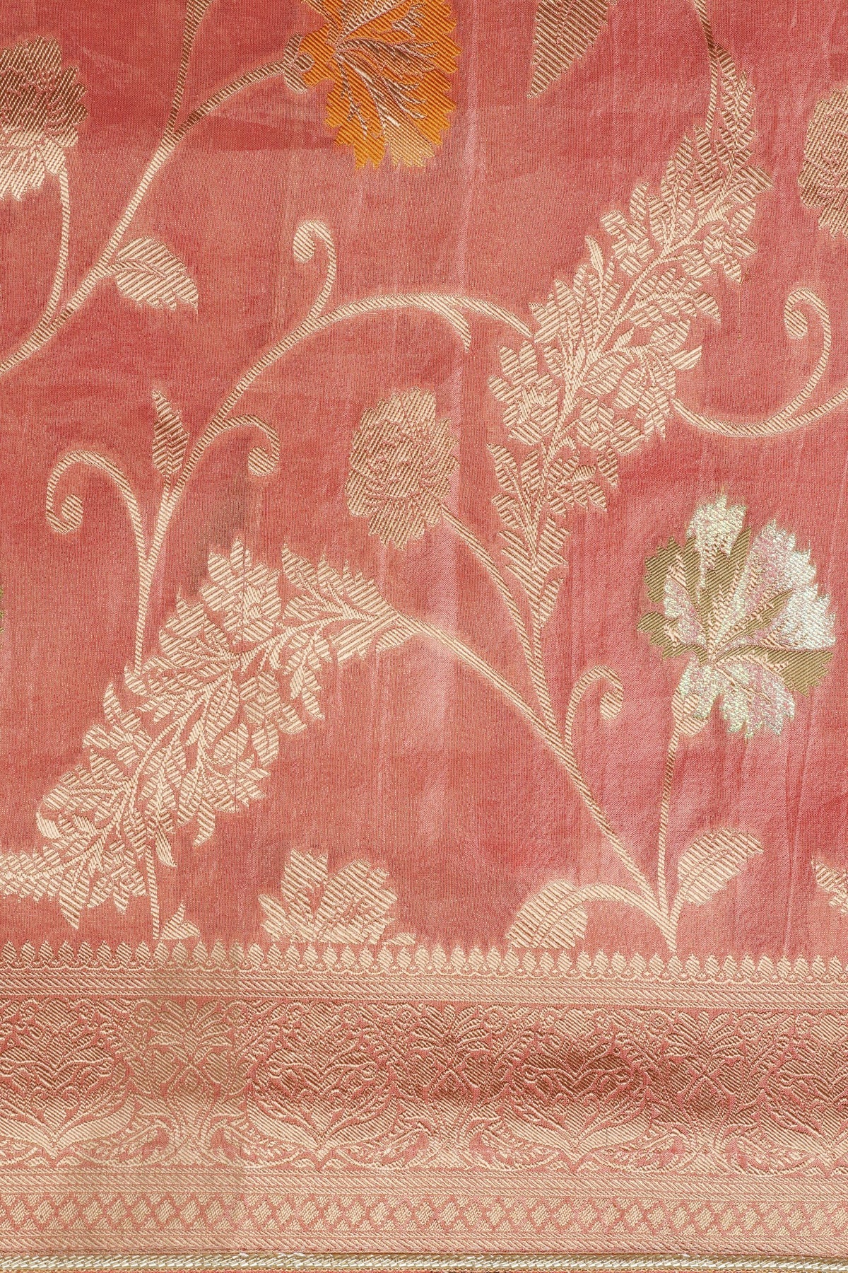 Elegant Pink Saree with Intricate Flower Motif and Stunning Zari Embroidery