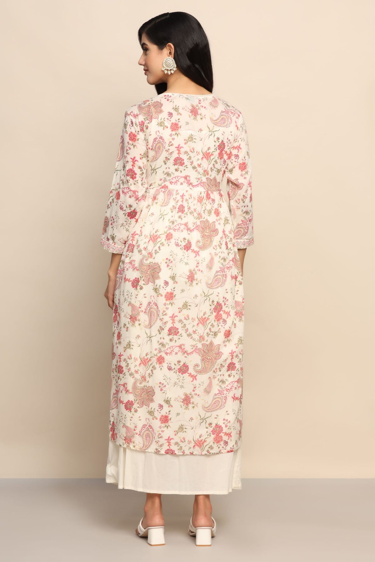 Graceful White Color Dress with Thread Work and Sequins