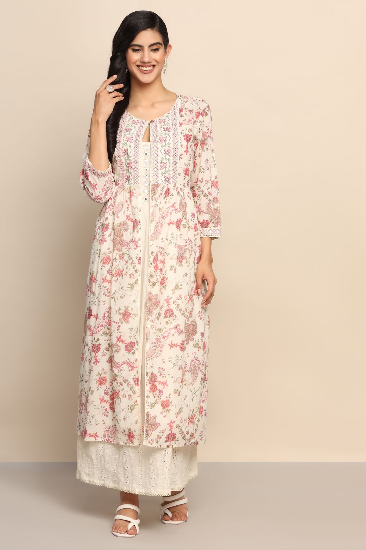 Graceful White Color Dress with Thread Work and Sequins