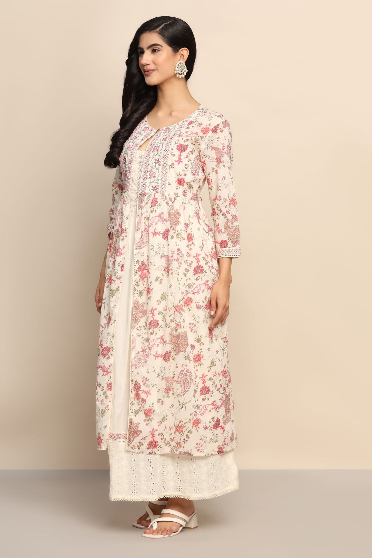 Graceful White Color Dress with Thread Work and Sequins