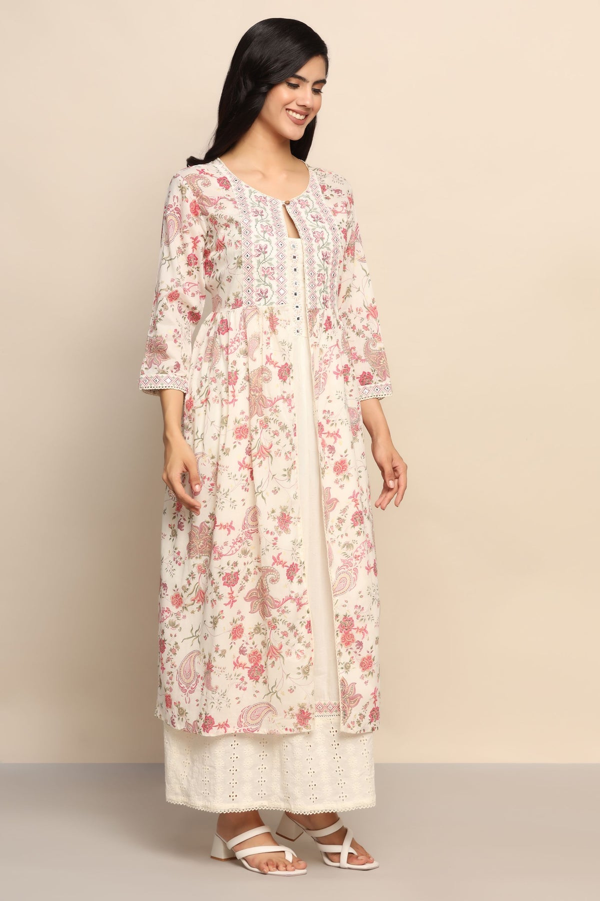 Graceful White Color Dress with Thread Work and Sequins