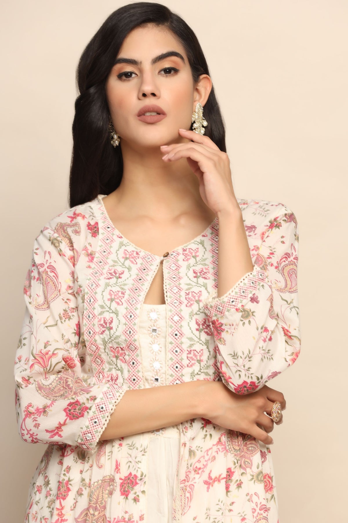 Graceful White Color Dress with Thread Work and Sequins