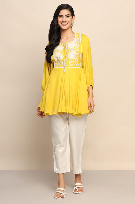 Sunshine Glamour: Yellow Color Top with Pant