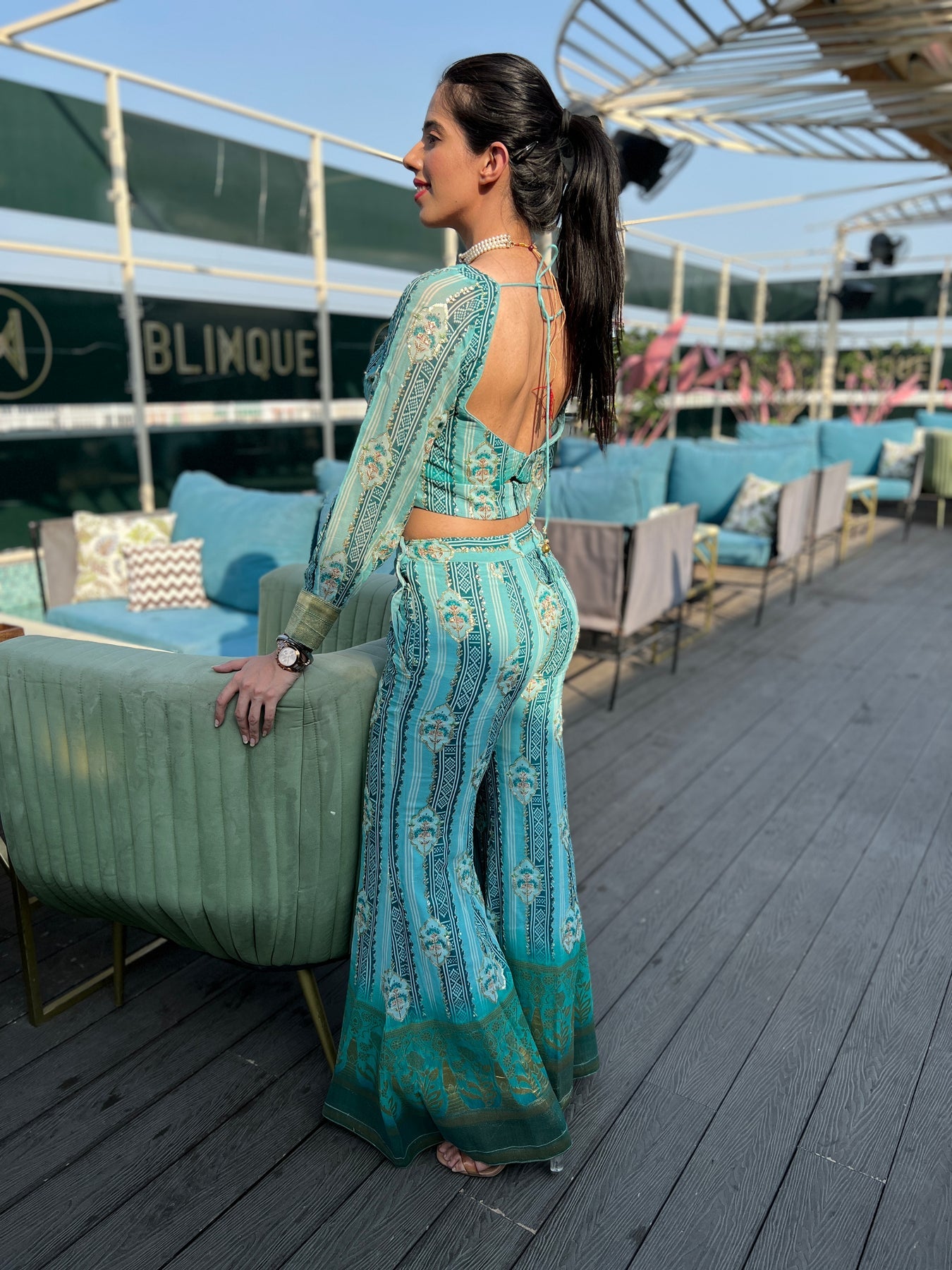 Dazzling Blue Co-ord Set: Sparkling Sequins and Intricate Thread Work