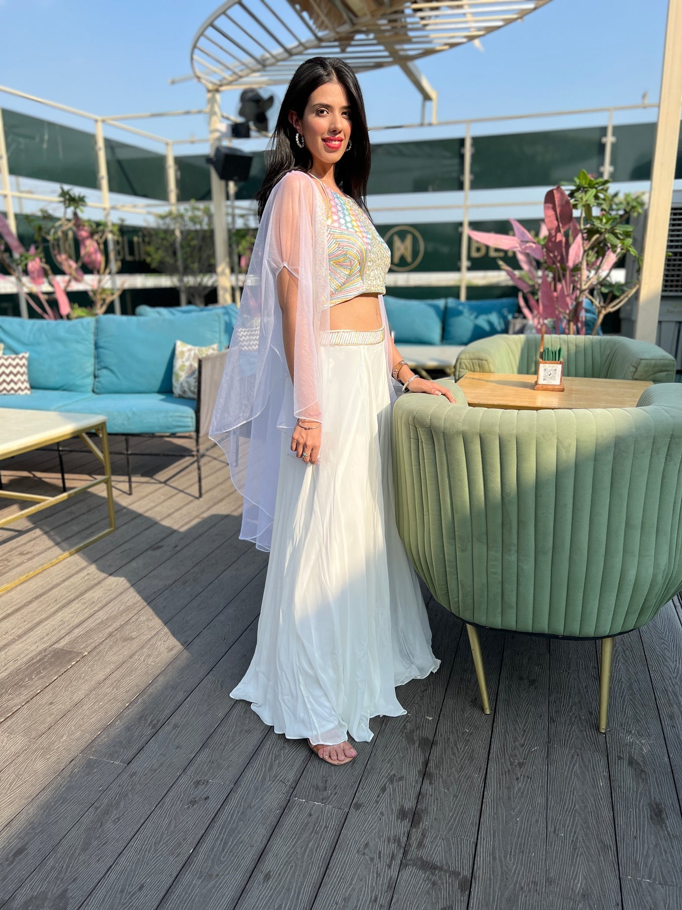 Glamorous White Co-ord Set with Sequins and Heavy Blouse