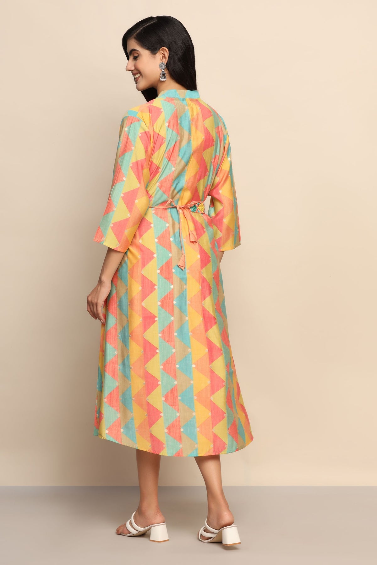 Vibrant Orange Color Jacket with Multi-color Design | Cotton Blend