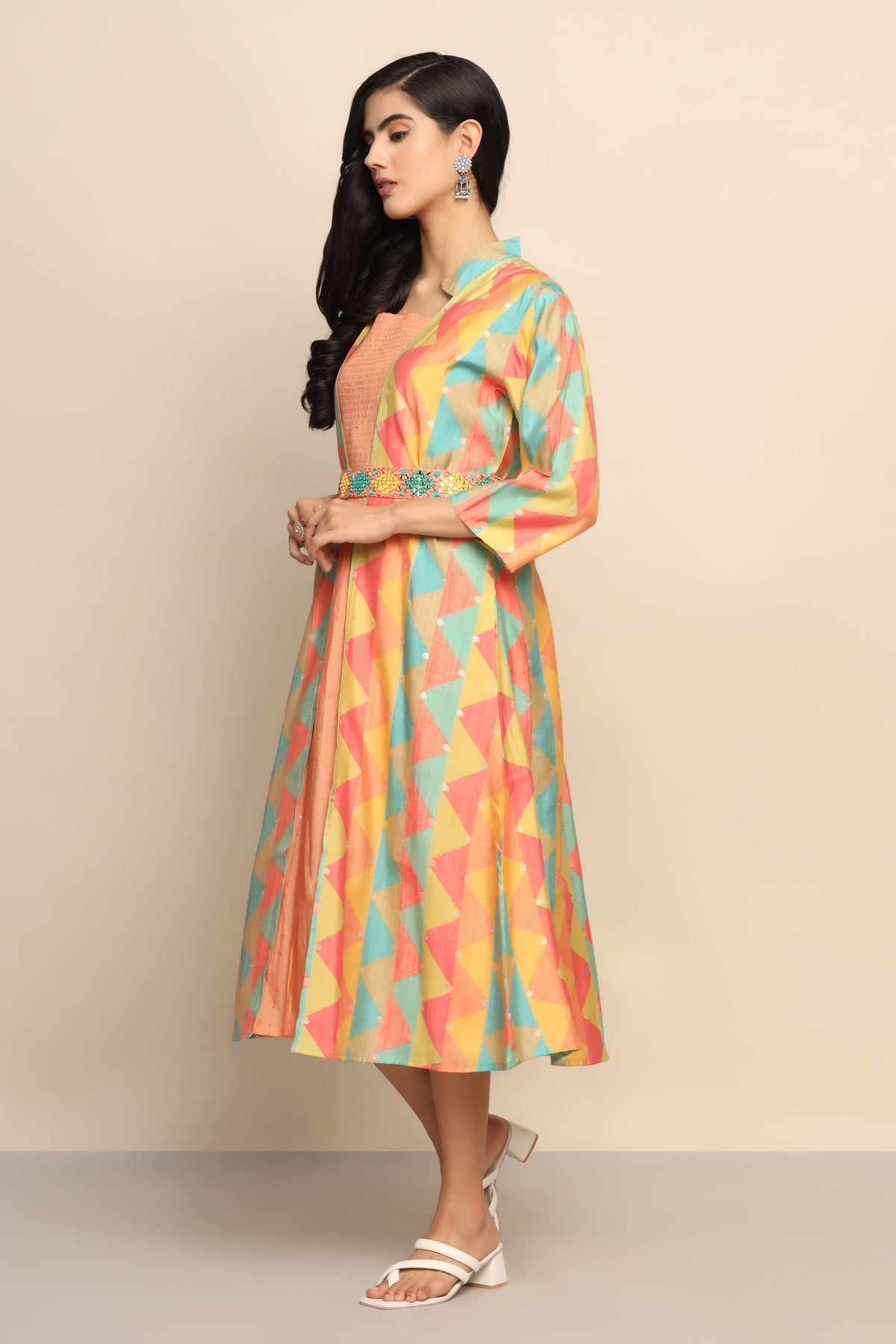 Vibrant Orange Color Jacket with Multi-color Design | Cotton Blend