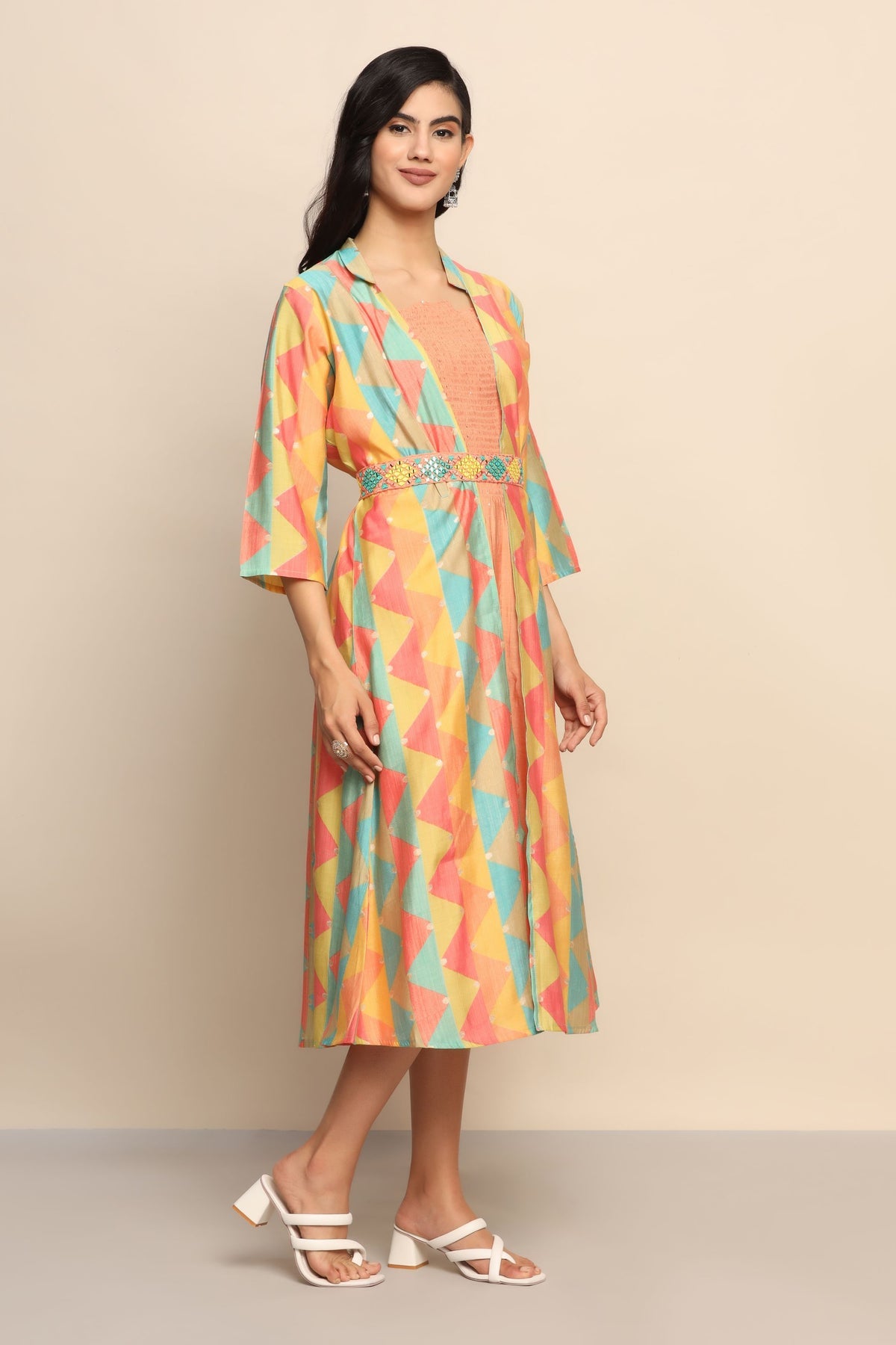 Vibrant Orange Color Jacket with Multi-color Design | Cotton Blend