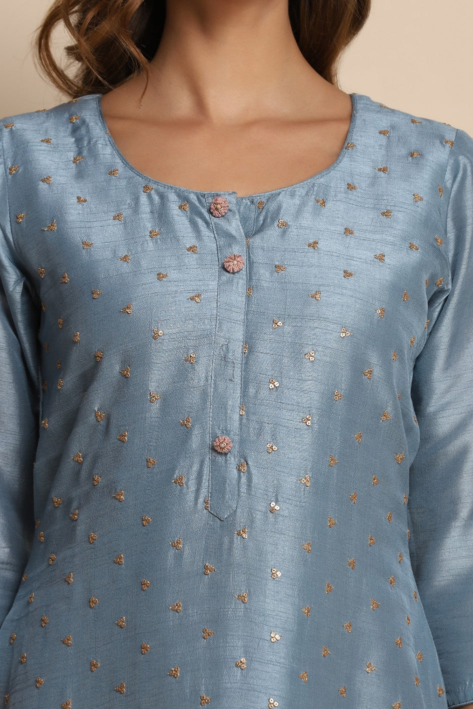Traditional blue suit with highlights and yellow dupatta