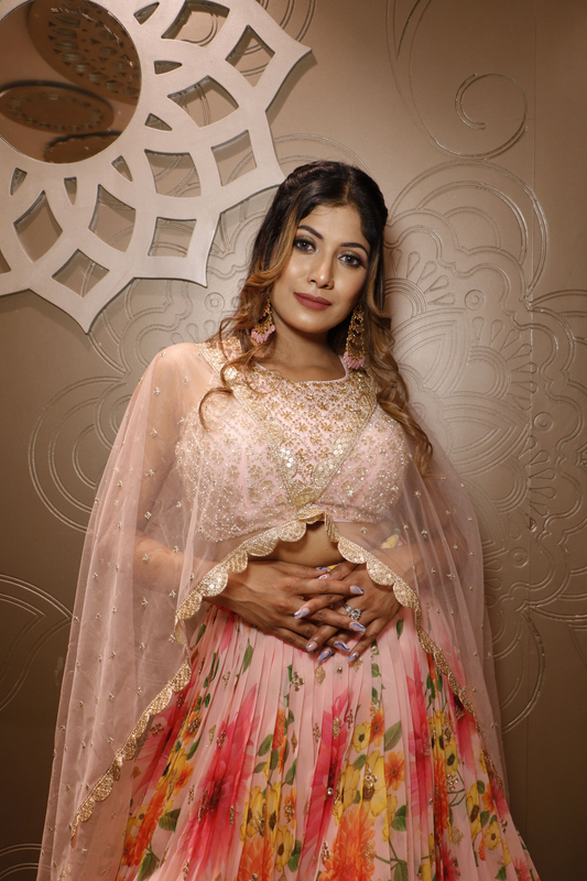 Blossoming Beauty - Pink Floral Lehenga for the Modern Woman