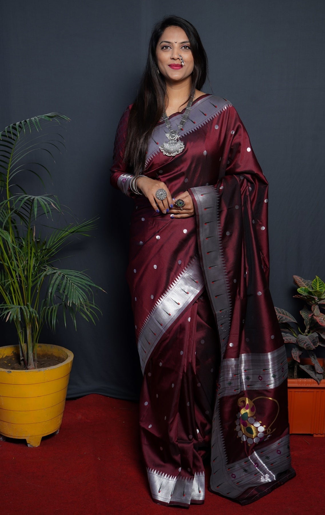 Bewitching Brown Paithani Silk Saree With Angelic Blouse Piece
