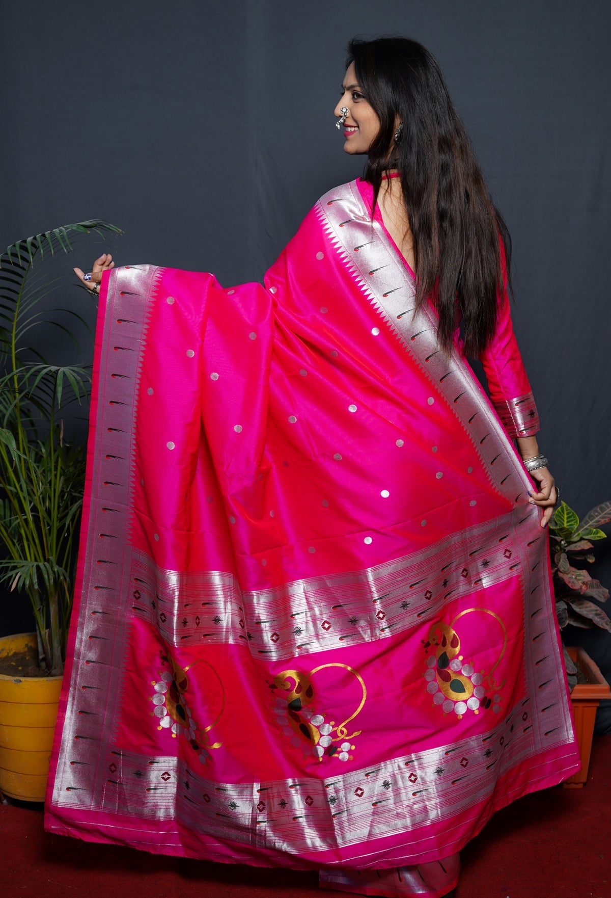 Comely Dark Pink Paithani Silk Saree With Angelic Blouse Piece