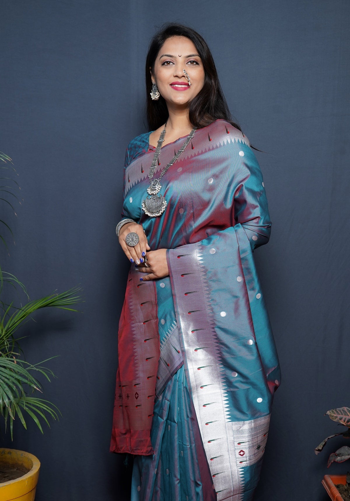 Excellent Grey Paithani Silk Saree With Angelic Blouse Piece