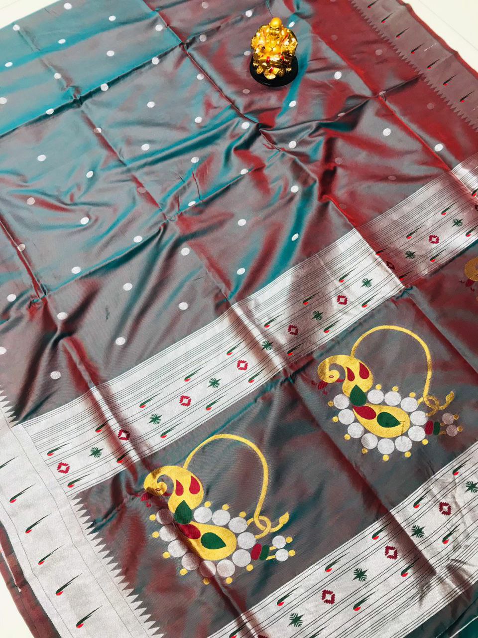 Excellent Grey Paithani Silk Saree With Angelic Blouse Piece