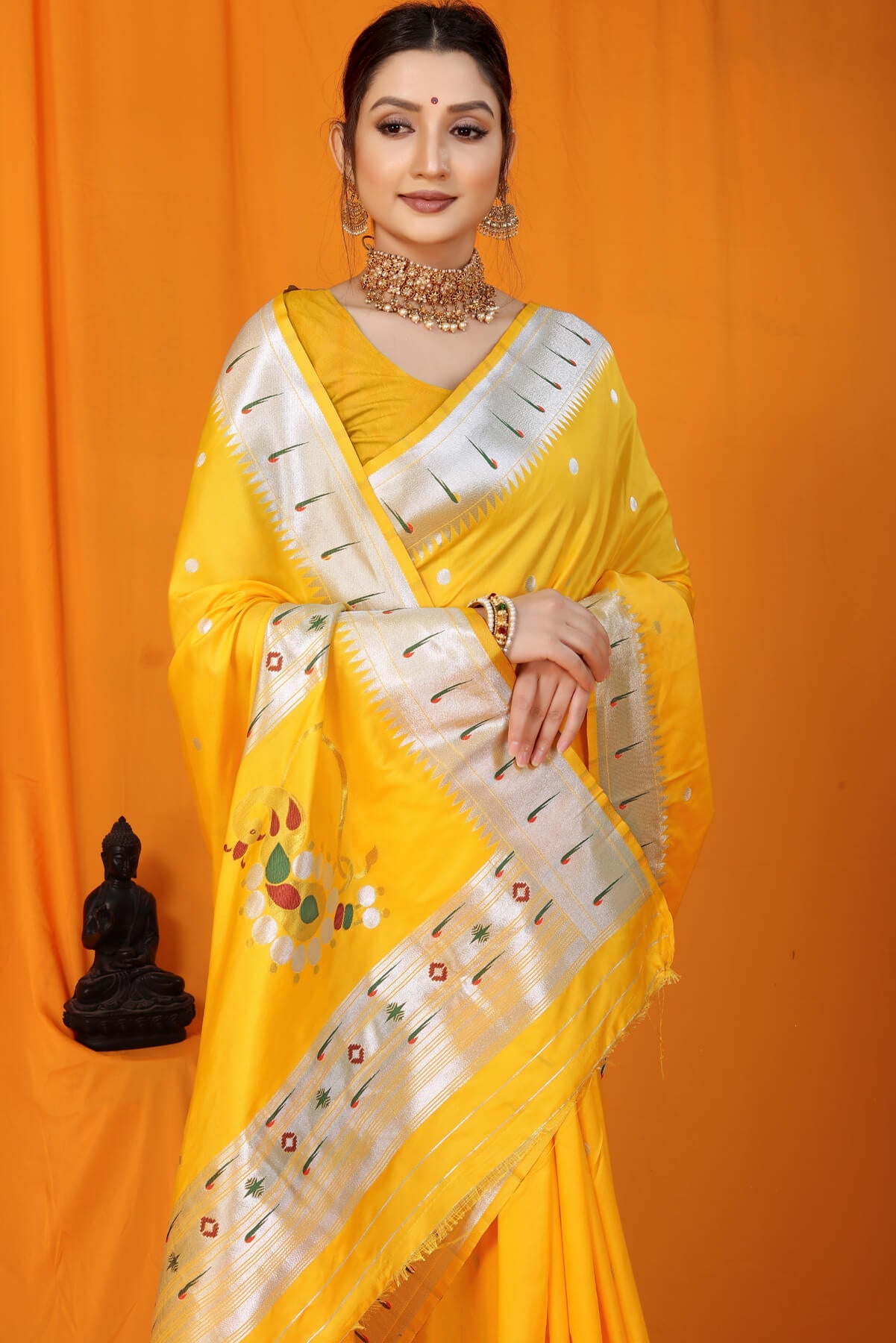Improbable Yellow Paithani Silk Saree With Nemesis Blouse Piece
