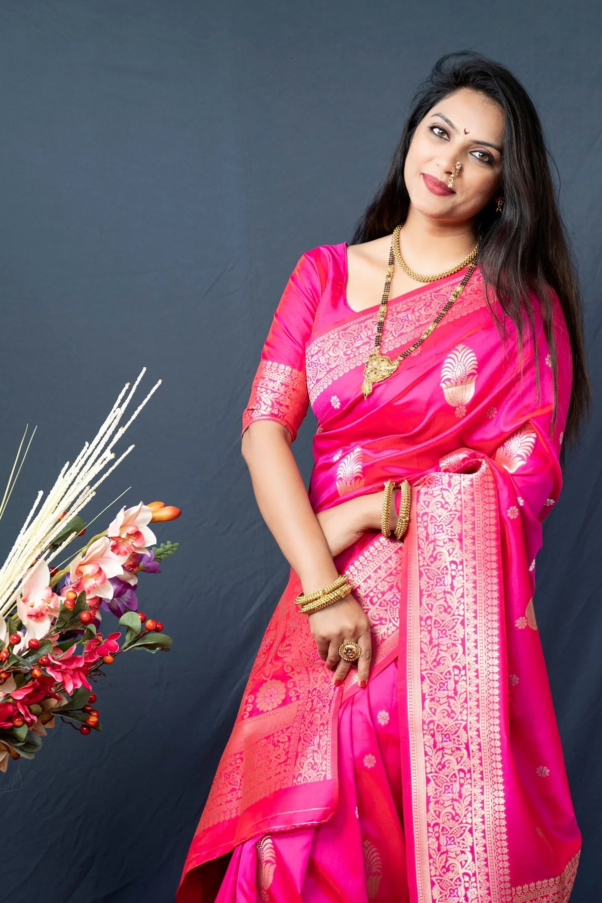 Redolent Dark Pink Kanjivaram Silk With Demure Blouse Piece