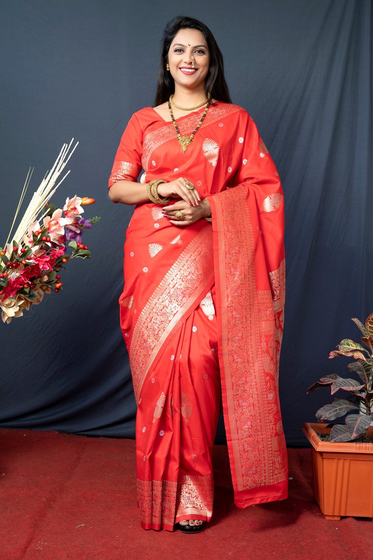 Scintilla Red Kanjivaram Silk With Demure Blouse Piece