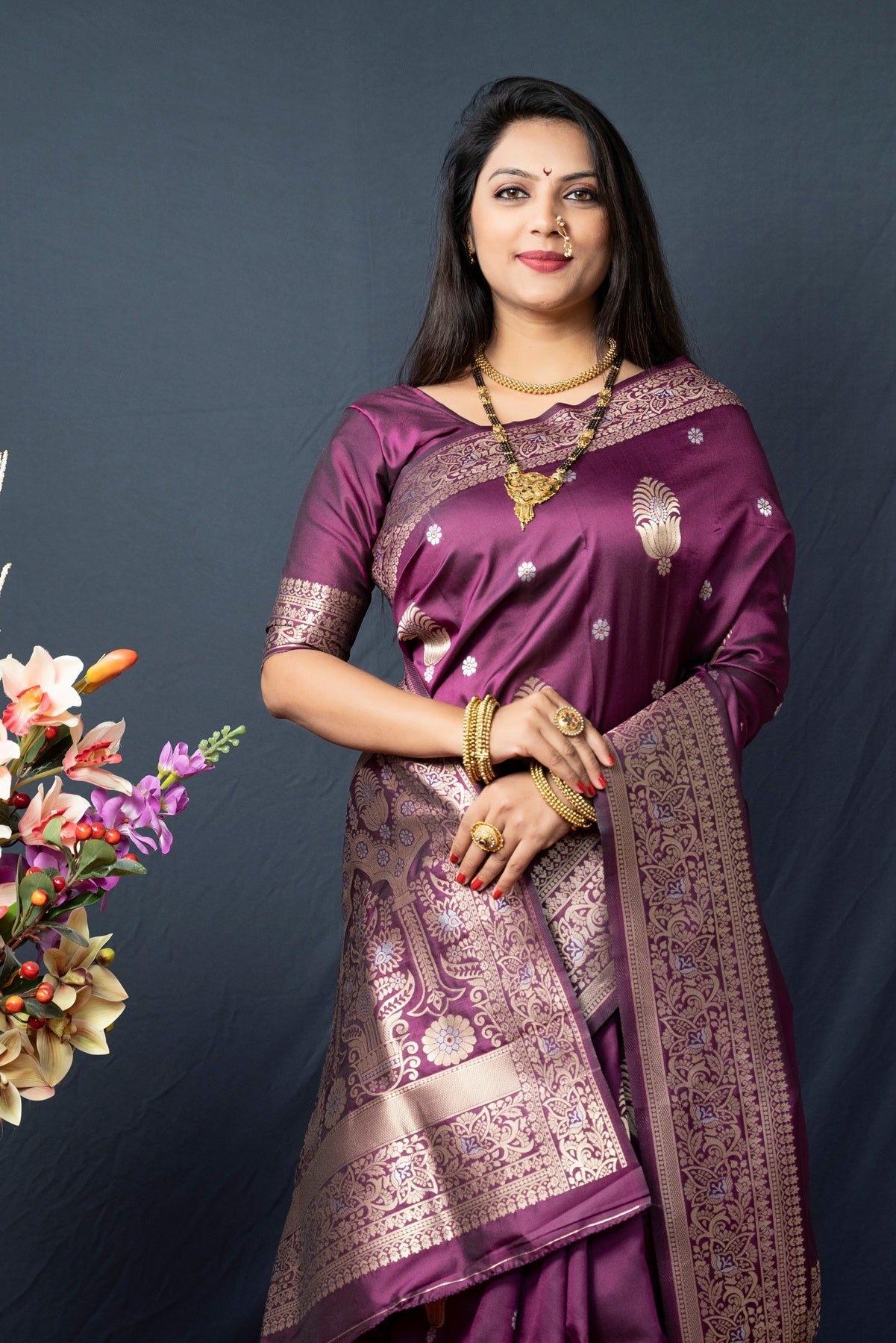 Quintessential Wine Kanjivaram Silk With Demure Blouse Piece