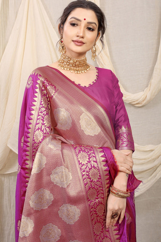 Pleasurable Purple Kanjivaram Silk With Effervescent Blouse Piece
