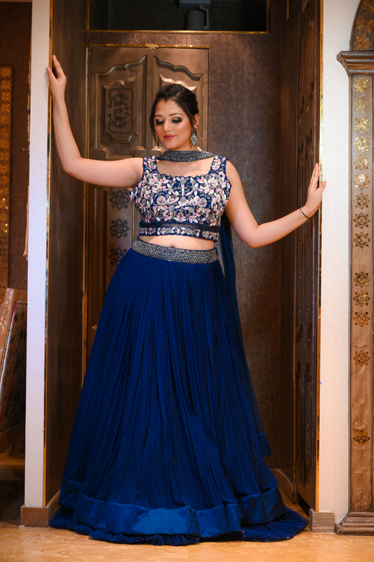 Beautiful Blue Floral Embroidered Lehenga