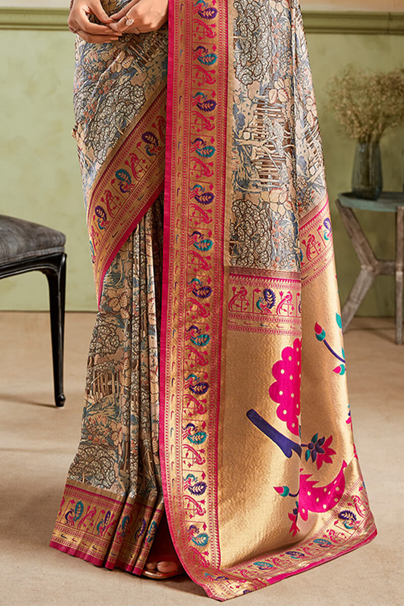 Mesmeric Dark Beige Paithani Silk Saree With Twirling Blouse Piece