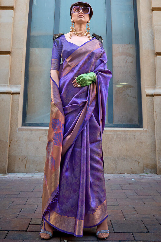 Groovy Purple Organza Silk Saree With Fancifull Blouse Piece