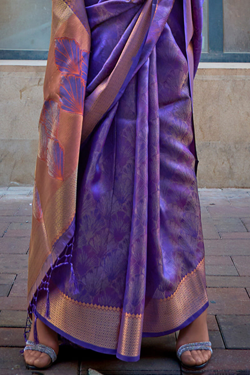 Groovy Purple Organza Silk Saree With Fancifull Blouse Piece