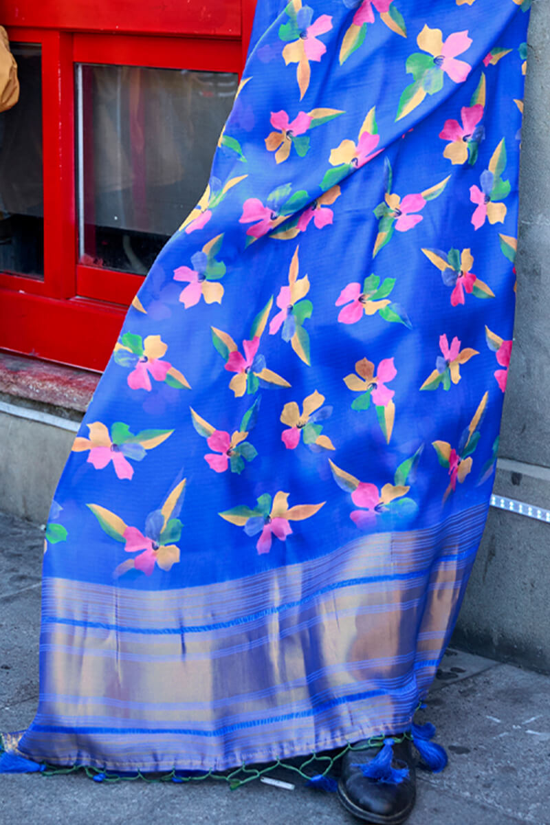 Petrichor Royal Blue Organza Silk Saree With Sumptuous Blouse Piece