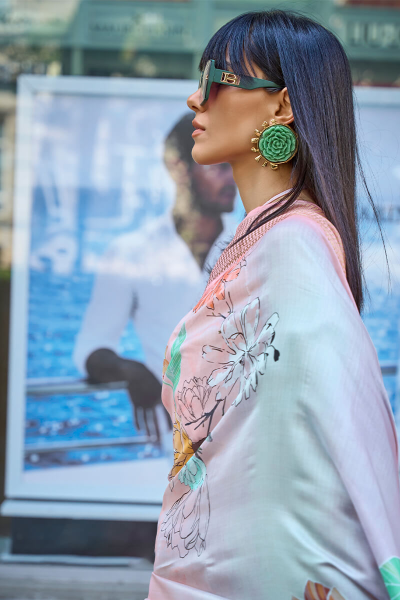 Petrichor Baby Pink Organza Silk Saree With Sumptuous Blouse Piece