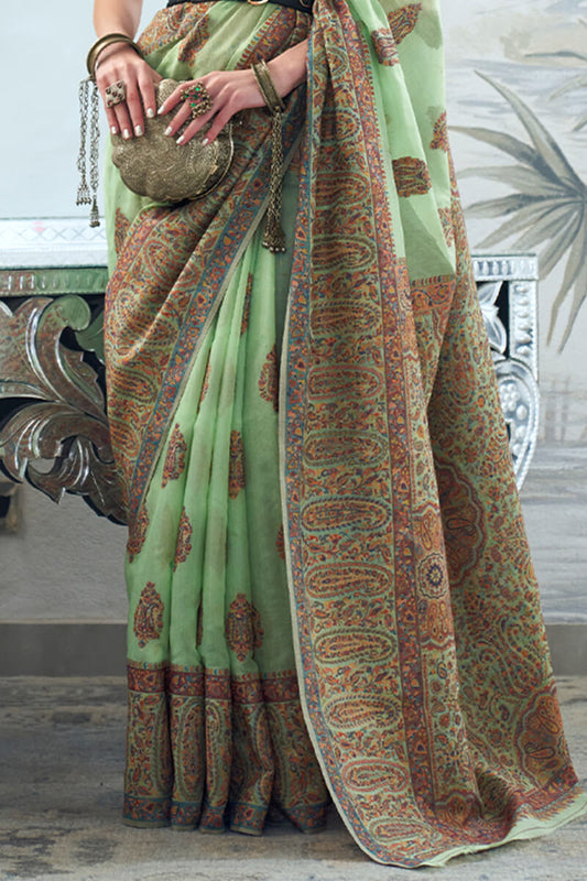 Stunning Green Pashmina saree With Classy Blouse Piece