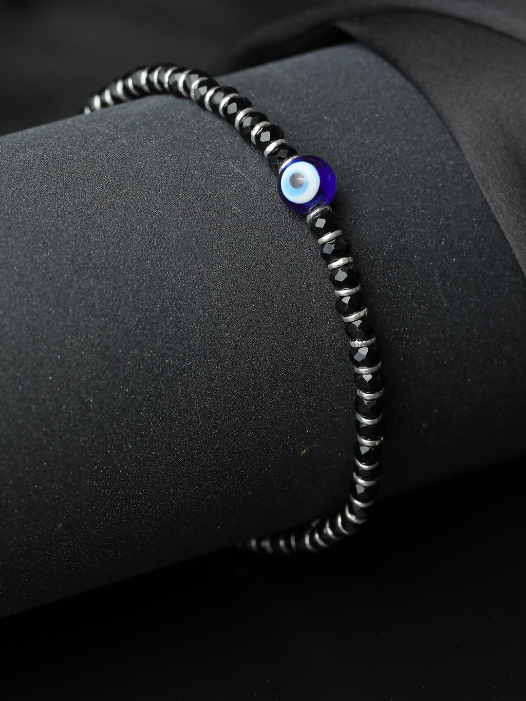 Beaded Evil Eye Charm Sterling Silver Bracelet