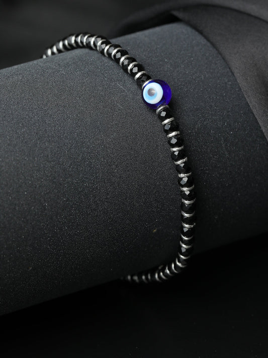 Beaded Evil Eye Charm Sterling Silver Bracelet