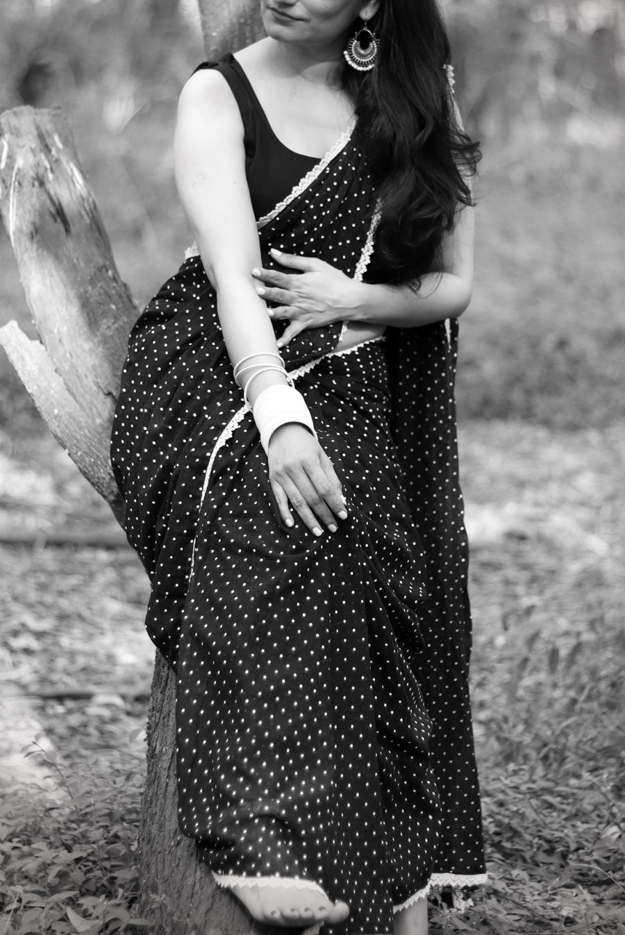 Polka Dotted Mulmul Crochet Lace Saree  Yin (SAREE)