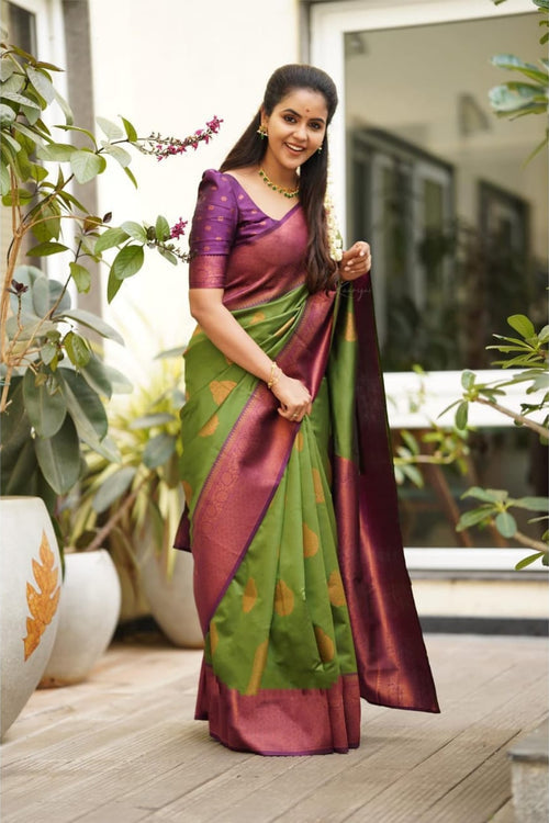 Scintilla Green Soft Silk Saree With Petrichor Blouse Piece