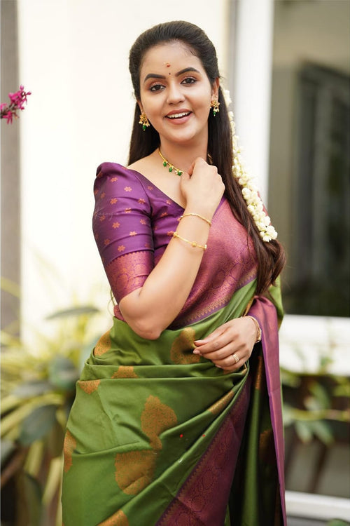 Scintilla Green Soft Silk Saree With Petrichor Blouse Piece