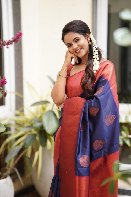 Lassitude Navy Blue Soft Silk Saree With Scintilla Blouse Piece