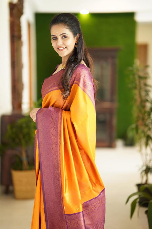 Seraglio Yellow Soft Silk Saree With Engaging Blouse Piece