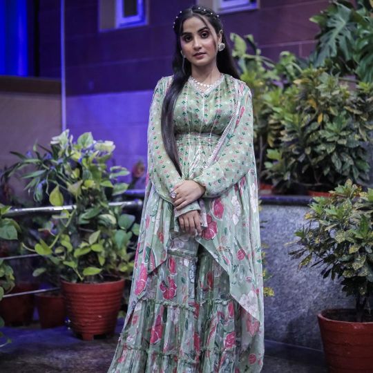 Stylish Green Peplum Top and Sharara Set